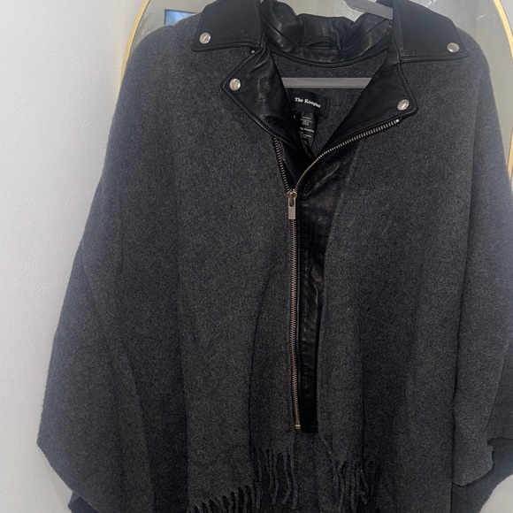 The Kooples Charcoal Wool Cape Black Leather Details - Picture 1 of 6